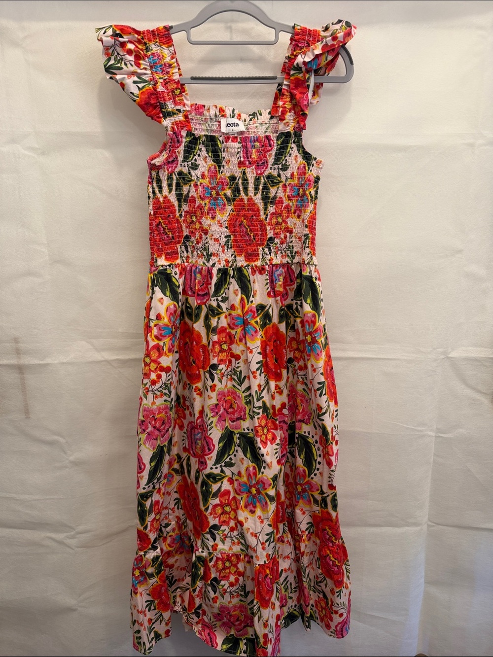Leota Floral Smocked Maxi Dress in Red, Pink, Green